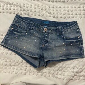 L’AMOUR by Nanette Lepore Studded Rhinestone Pearl Blue Jean Shorts size 5